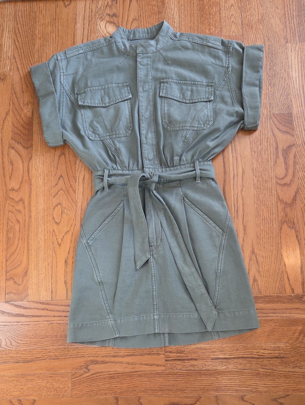 Frame Denim Olive Utility Tie-Waist Mini Dress